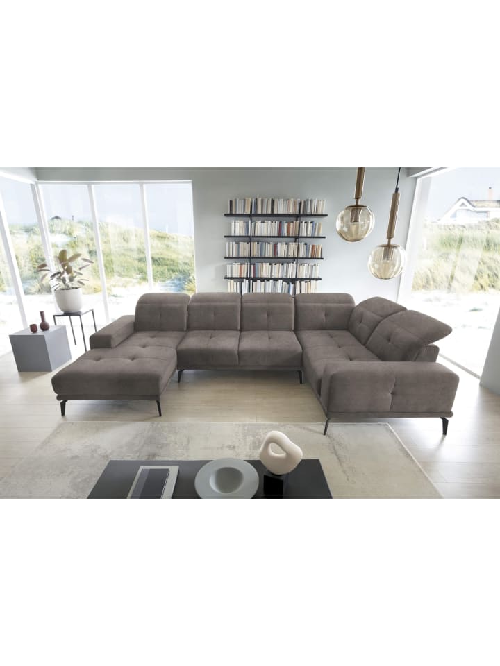 Nevido Recamiere Rechts in Mausgrau - (L) 201 x (B) 350 x (H) 77 cm