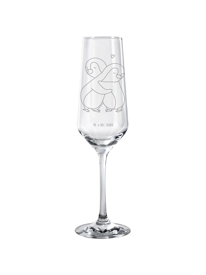 Champagnerglas Pinguine Kuscheln ohne Spruch in Transparent