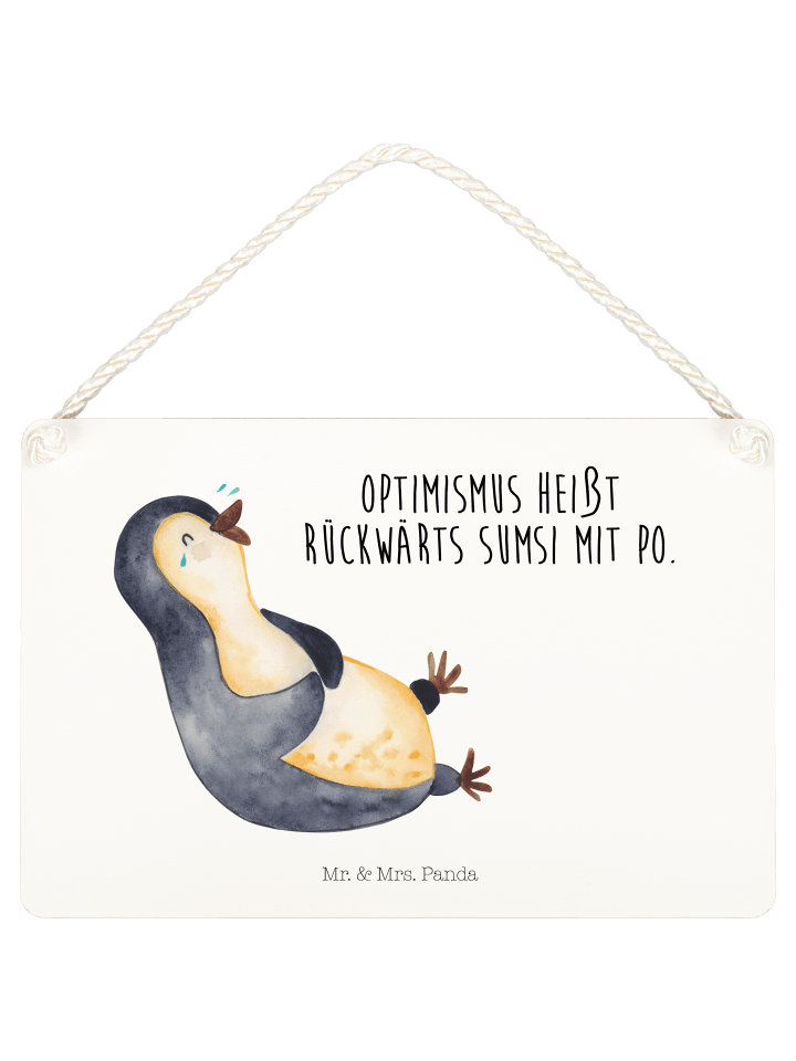 Schild Pinguin Lachen mit Spruch in Transparent