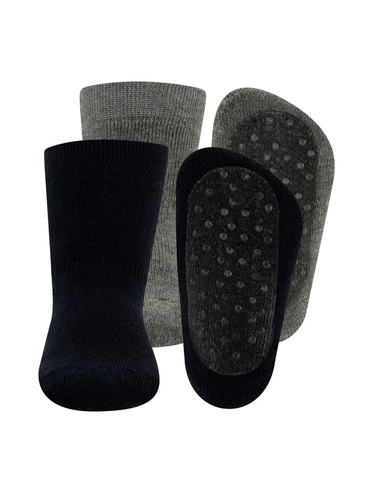 2er-Set Stoppersocken Uni in grau-marine