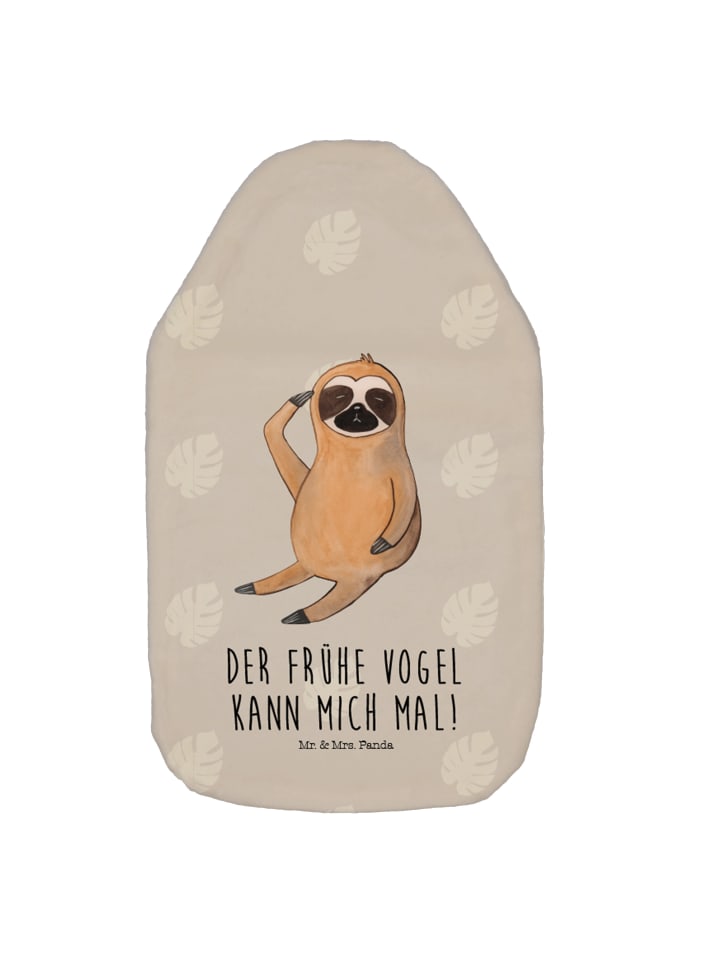 Wärmflasche Faultier Vogel mit Spruch in Grau Pastell