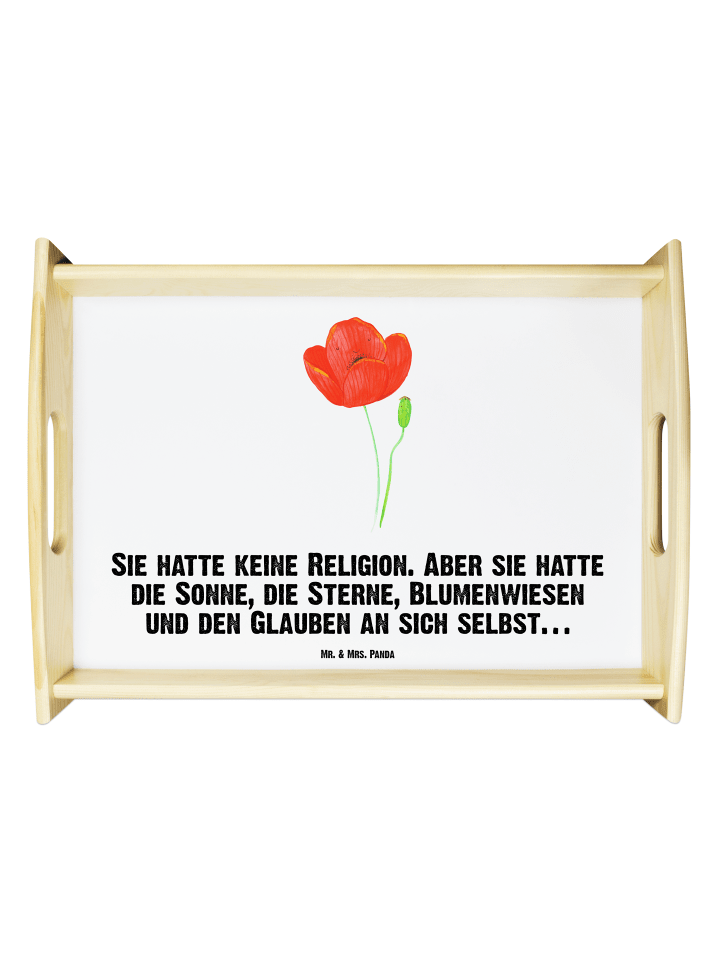 Servier Tablett Blume Mohnblume mit Spruch in Weiß
