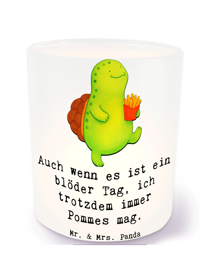 Kerzenhalter Schildkröte Pommes mit Spruch in Transparent