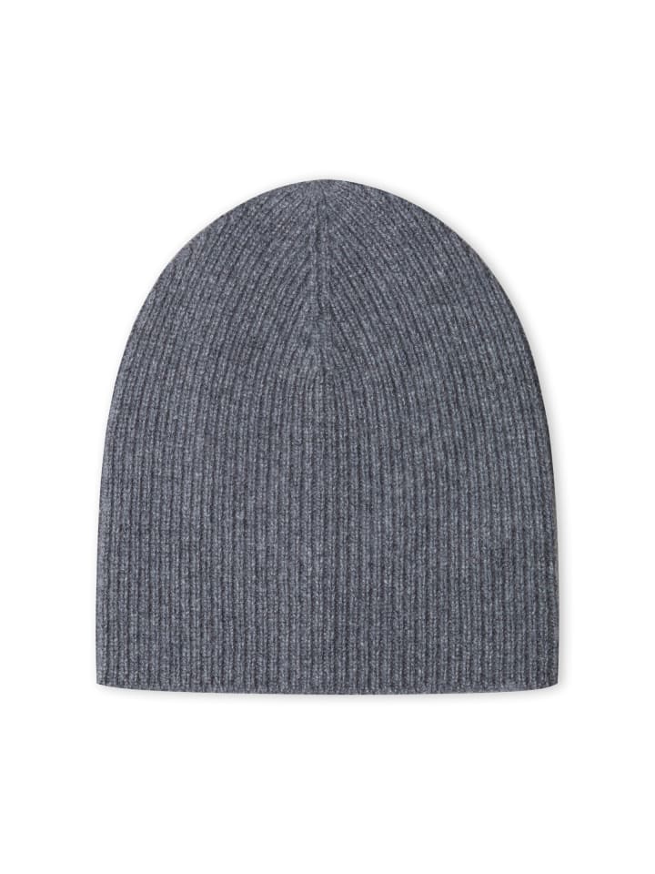 Kaschmir Beanie fein gerippt in Grey Melange