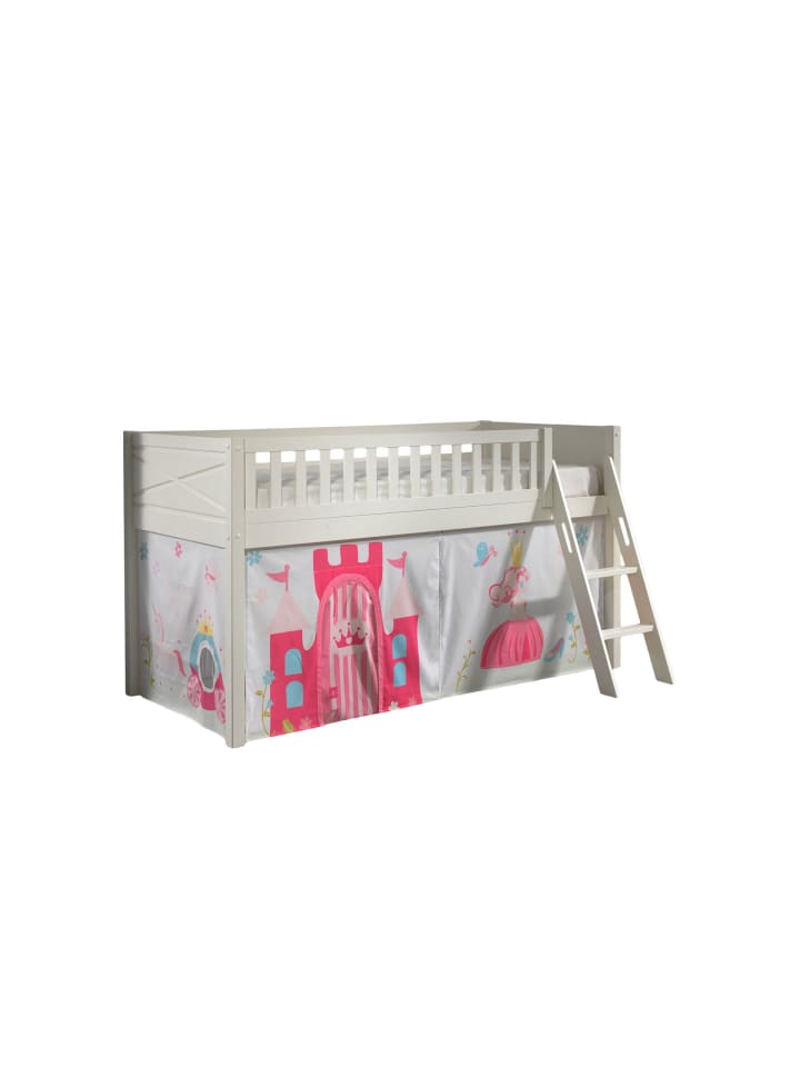 KINDERBETT Karyl 208x114x135 Massivholz Weiß Textilset Princess 1