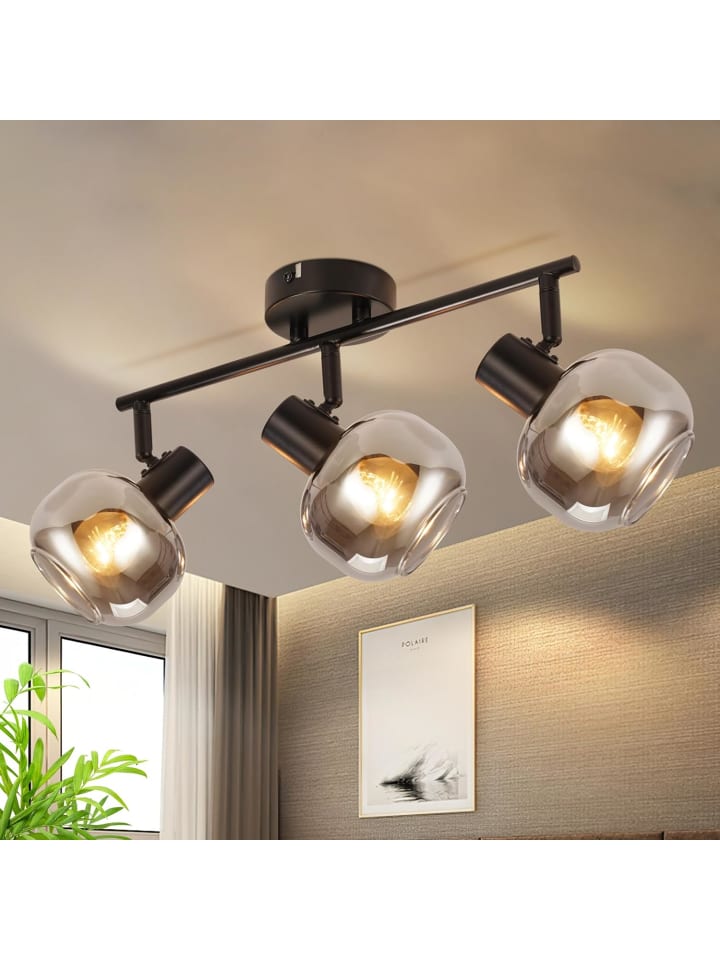 Deckenleuchte in Rauchgrau 3-flammige E14 Vintage Glas Deckenspot