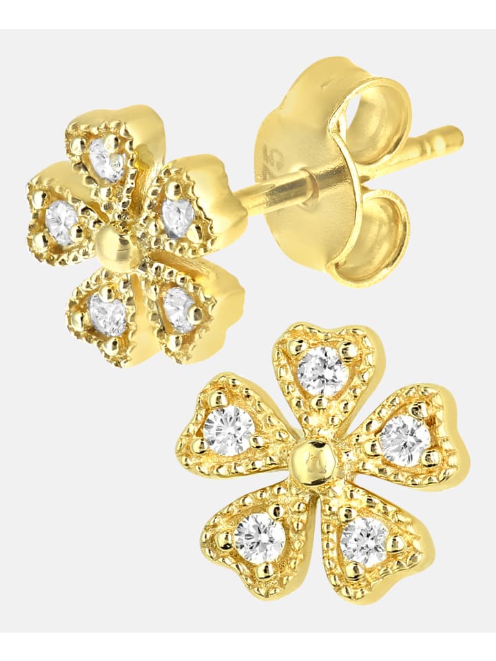 Ohrstecker aus 375 Gelbgold mit Zirkonia Blumen-Design