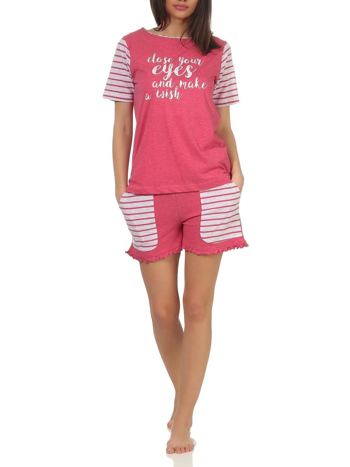 Shorty Pyjama kurzarm CollegeLook print und abgesetzten Ärmeln - 53770 in pink