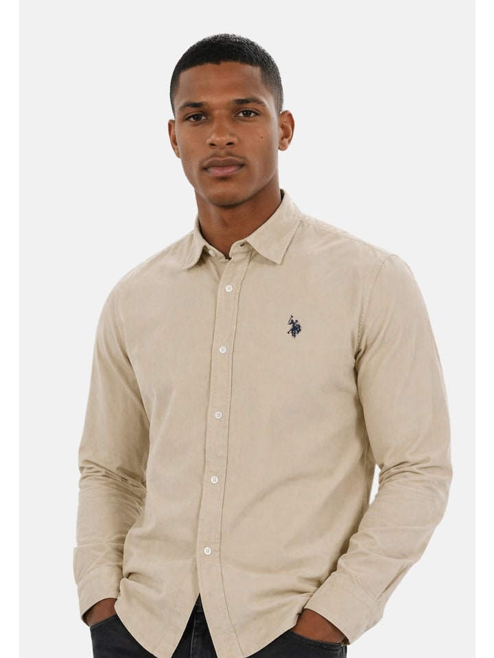 U.S. POLO ASSN. Herren Cord-Hemd P048 in Offwhite