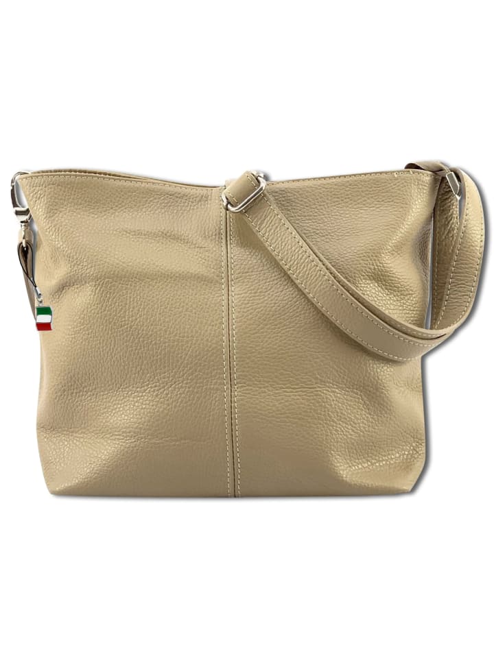 Florence Schultertasche, Umhängetasche Leder taupe, beige ca. 29cm