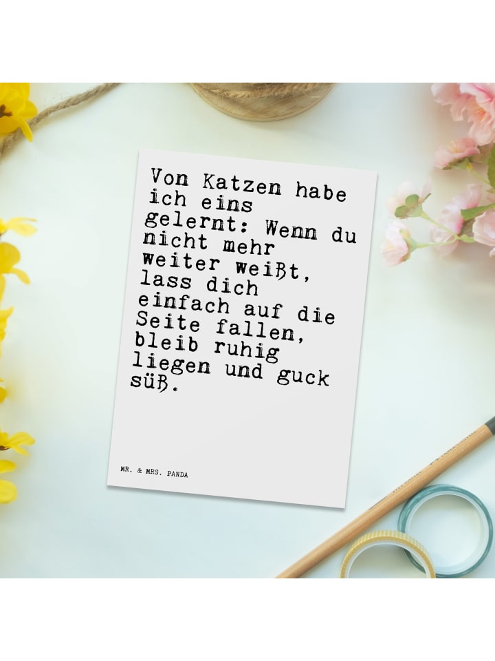 Postkarte Von Katzen habe ich... mit Spruch in Weiß