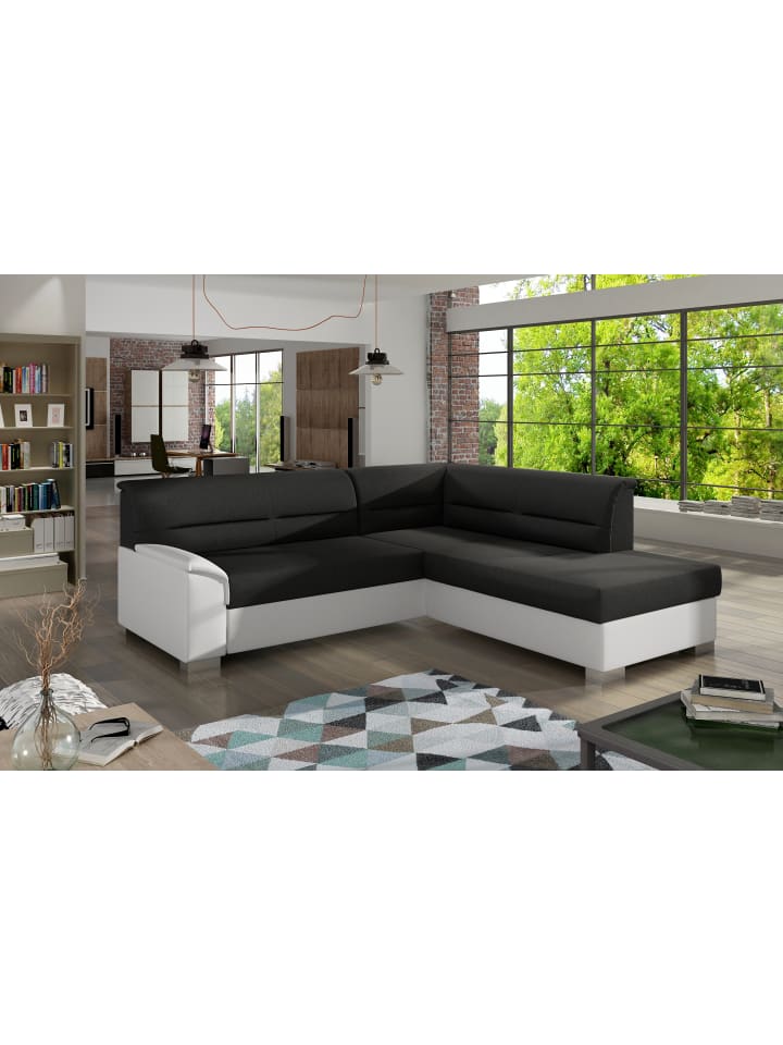 Bergamo Recamiere Rechts in Schwarz -  (L) 214 x (B) 247 x (H) 83 cm