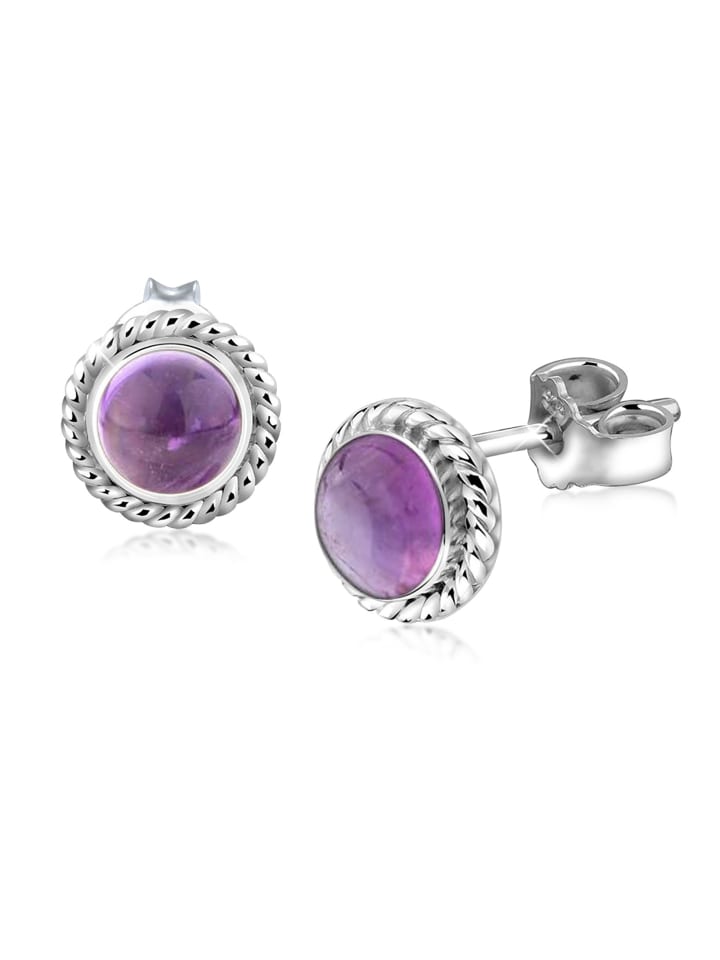 Ohrringe 925 Sterling Silber Geburtsstein, Geburtsstein - Februar in Violett