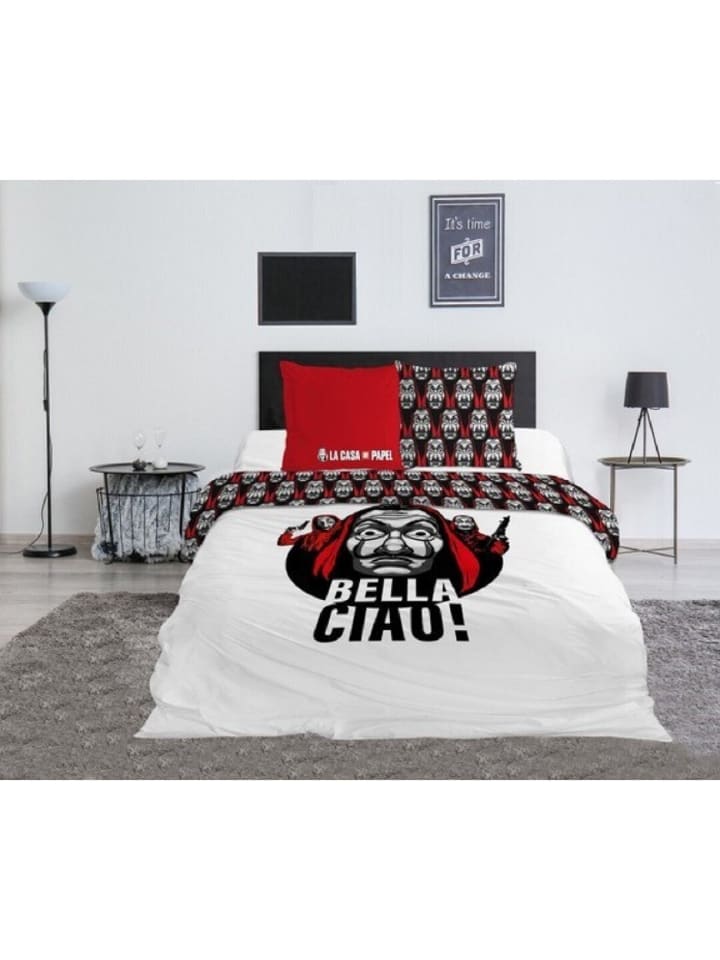 La Casa De Papel Doppelbettwäsche Set – 1x Deckenbezug 200x200 cm & in Weiß