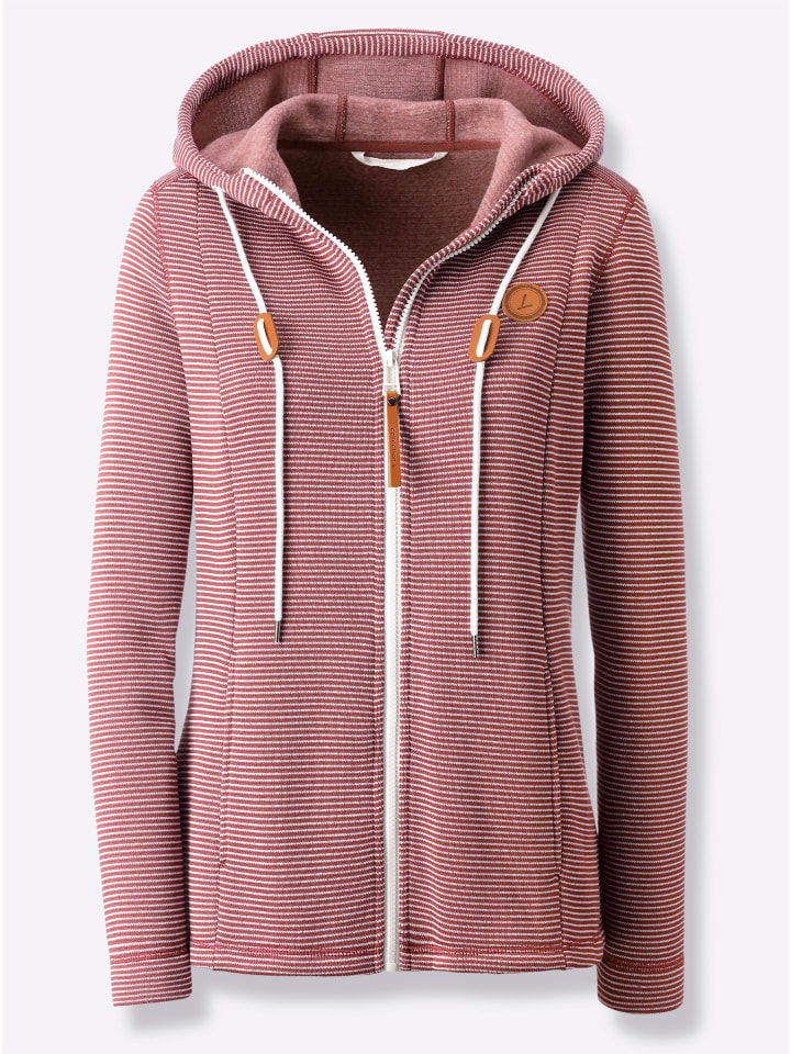 Fleece-Jacke in rotbraun-ecru-geringelt