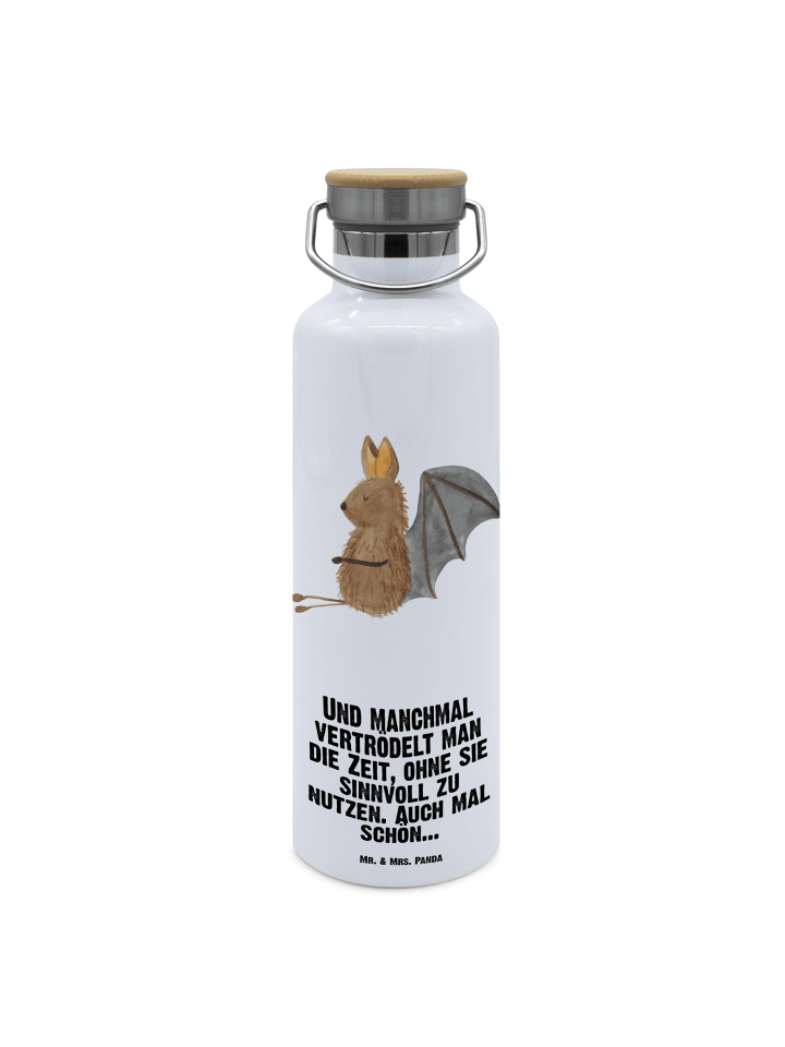 Trinkflasche Fledermaus Sitzen mit Spruch in Weiß
