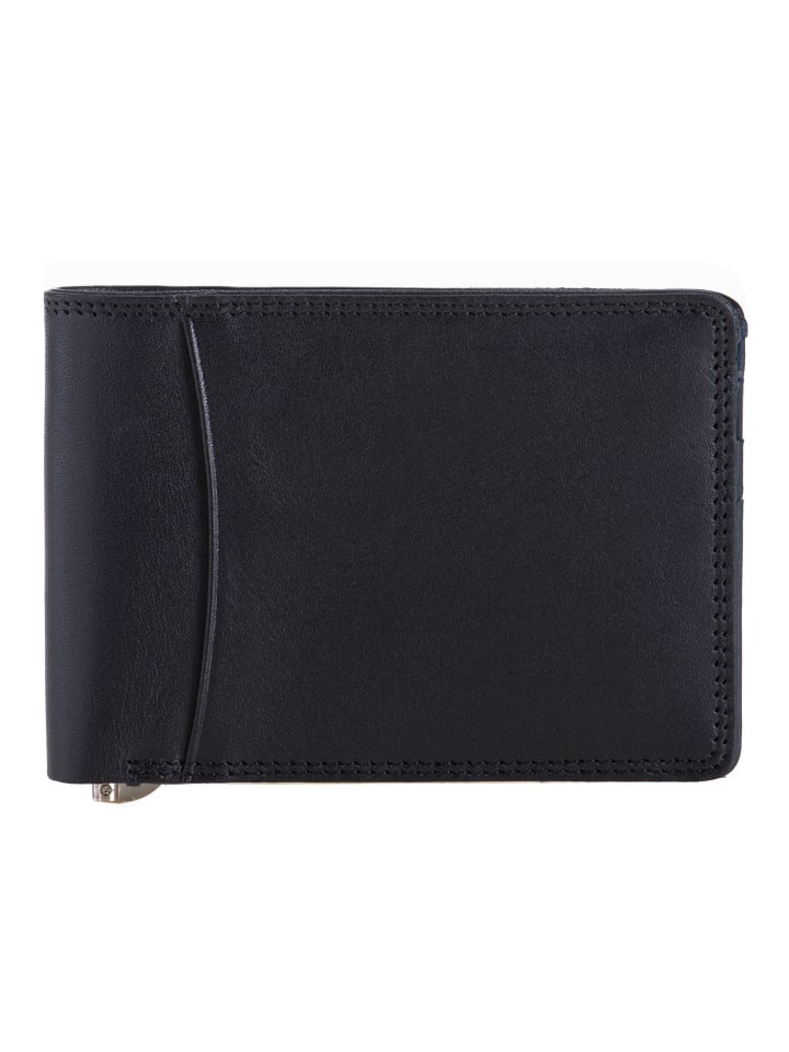 Geldbörse RFID Schutz Leder 11 cm black-blue