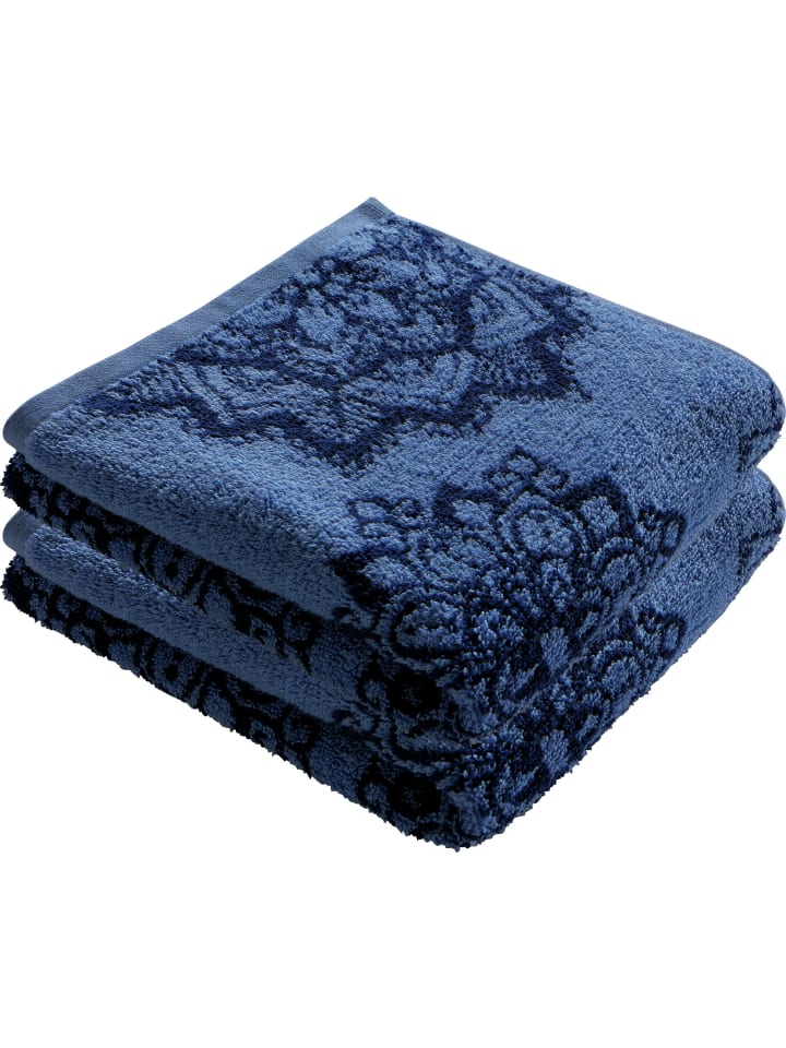 Frottier, Jacquard Handtuch 2er-Pack Bühl in blau/dunkelblau