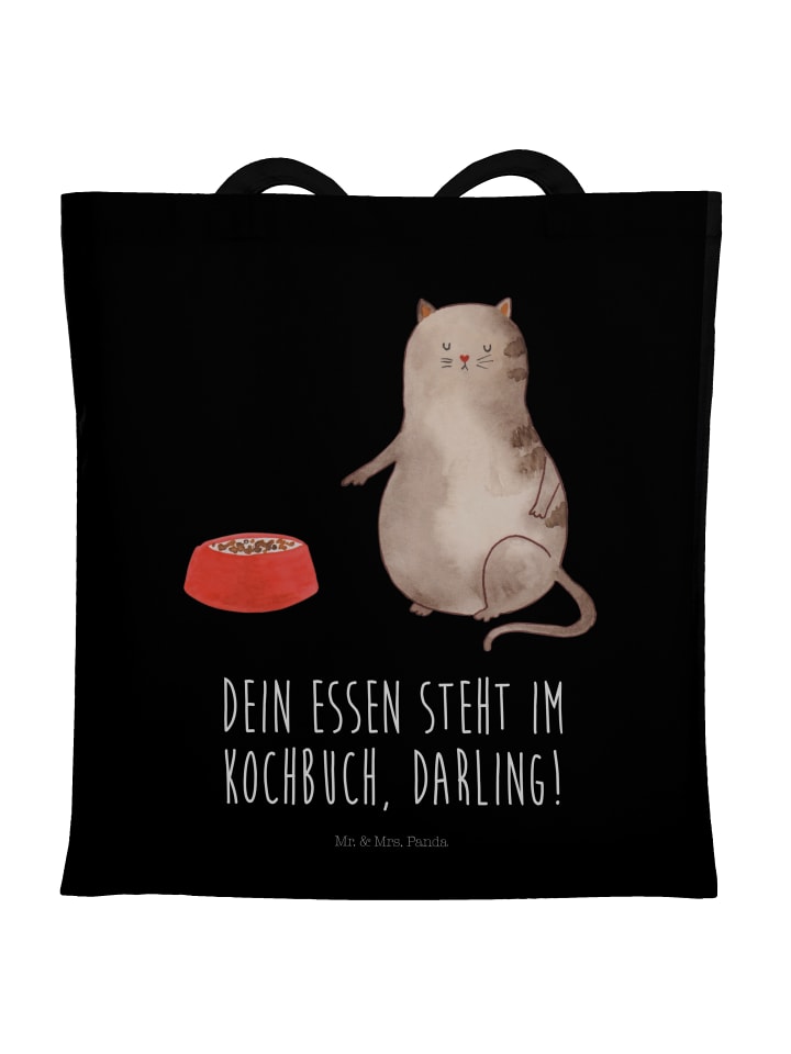 Shopping Tasche Katze Fressen mit Spruch in Schwarz
