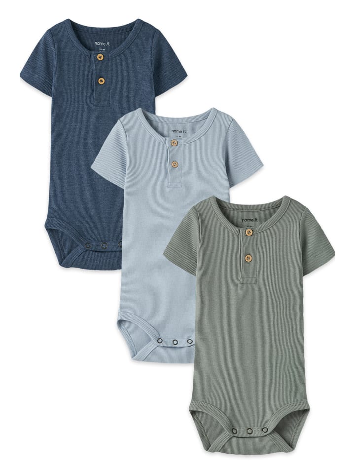 Kurzarm Body Druckknöpfen 3er-Set Bequem in Anthrazit-Blau-Grau