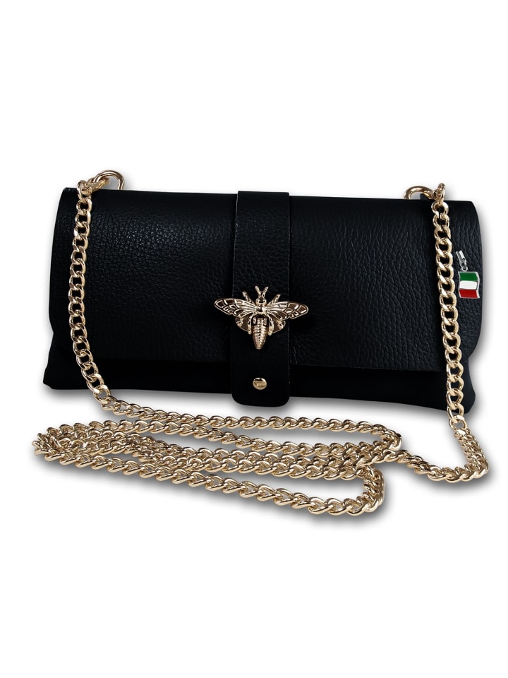 Leder Schultertasche, Clutch Florence Tasche schwarz ca. 23cm