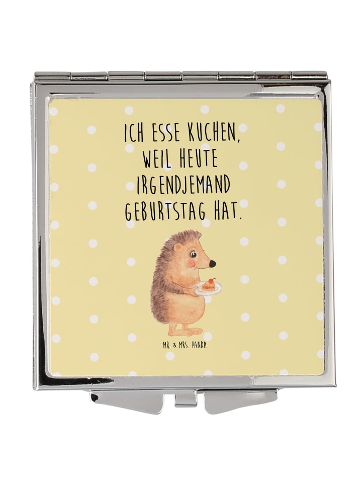 Schminkspiegel Igel Kuchenstück mit Spruch in Gelb Pastell