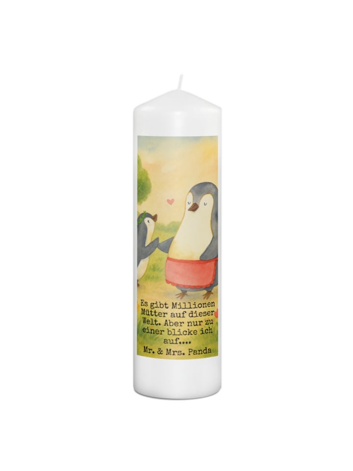 Kerze Pinguin mit Kind Design mit Spruch in Weiß