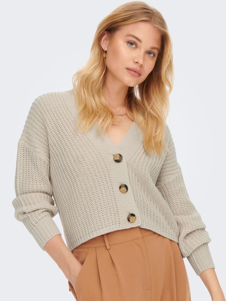 ONLY Kurze Langarm Strickjacke V-Ausschnitt Cardigan ONLCAROL in Beige  günstig kaufen | limango