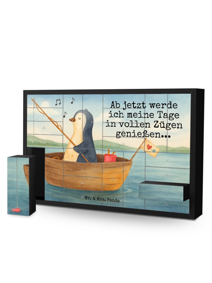 Weihnachtskalender Pinguin Angelboot Design mit... in Weiß