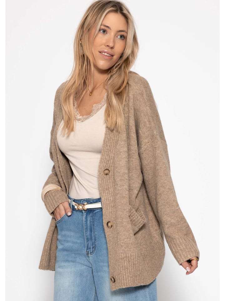 Oversize Cardigan mit Taschen in Taupe