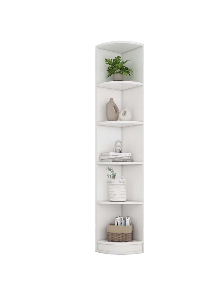 Eckregal in Weiß 5 Ebenen MDF für Wohnzimmer