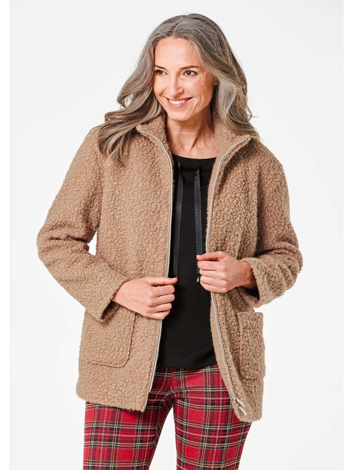 Kurzgröße: Stilvolle Kurzjacke mit Stehkragen in camel