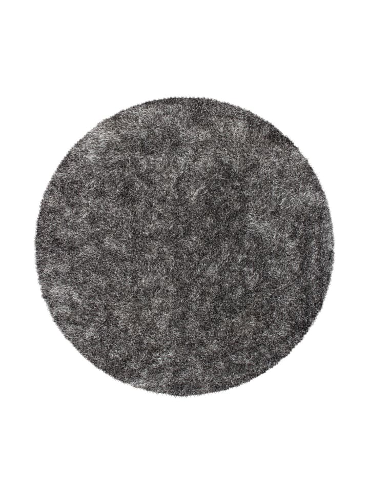 Hochflor Teppich Diamond 725 in grau - weiß - rund
