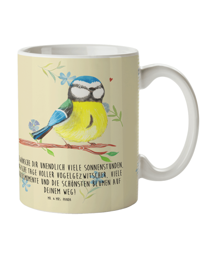Kindertasse Vogel Blaumeise mit Spruch in Blumig