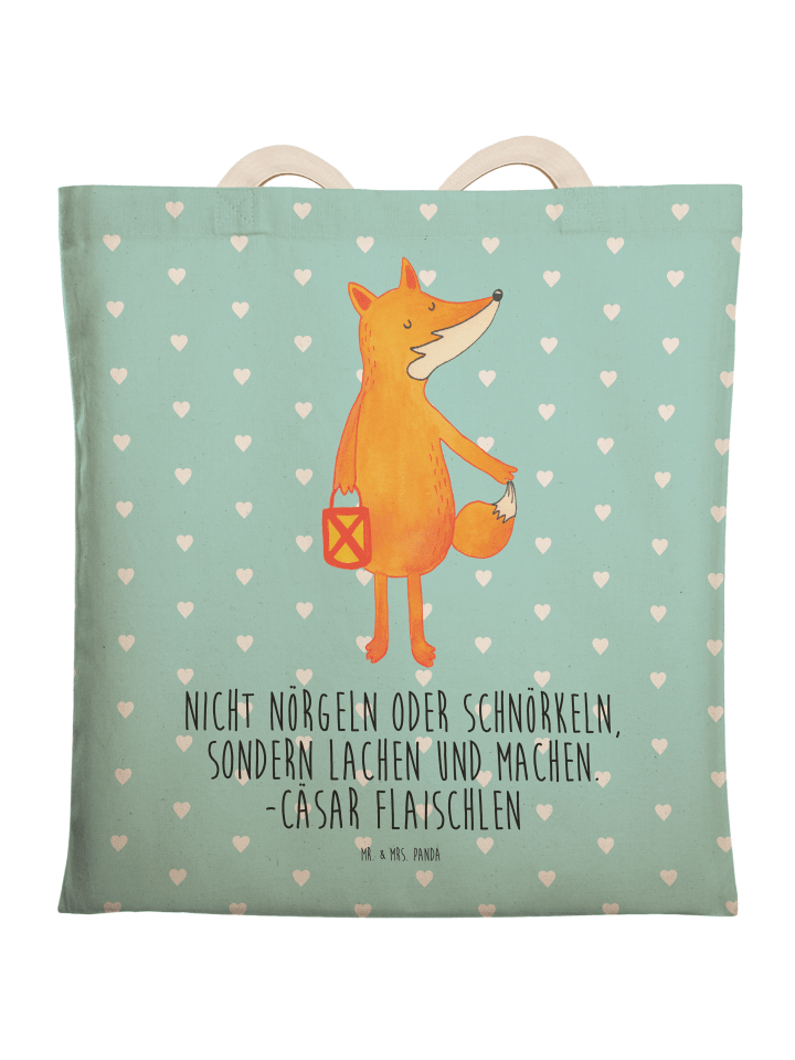 Tasche Fuchs Laterne mit Spruch in Türkis Pastell