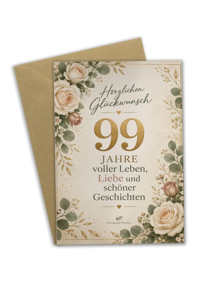Grußkarte Geburtstag 99. Geburtstag Blumen eleg... in Weiß