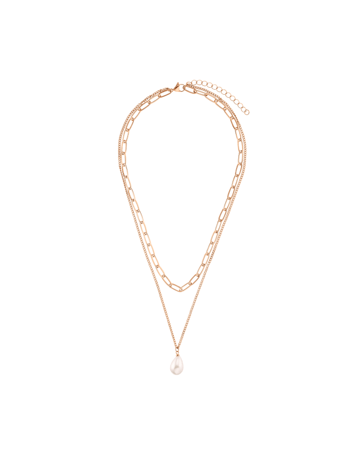 Layering Halskette Damen mit Perle Conny rose goldfarben in rosegoldfarben
