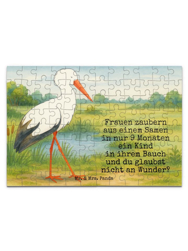 Puzzle Storch Design mit Spruch in Weiß