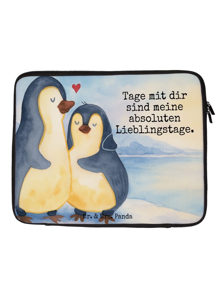 Laptop Tasche Pinguin umarmen Design mit Spruch in Weiß