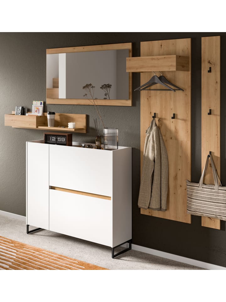 Garderobe-Set weiß und Artisan Eiche, Garderobe 5-teilig, 236 cm, Soft-Close