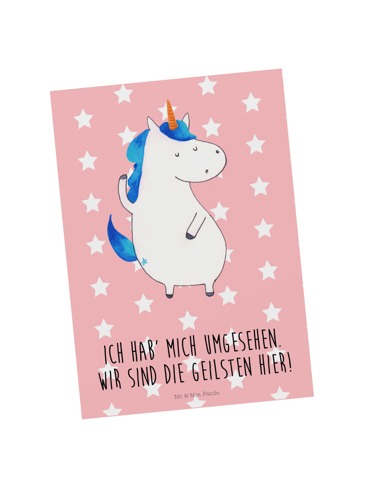 Postkarte Einhorn Mann mit Spruch in Rot Pastell