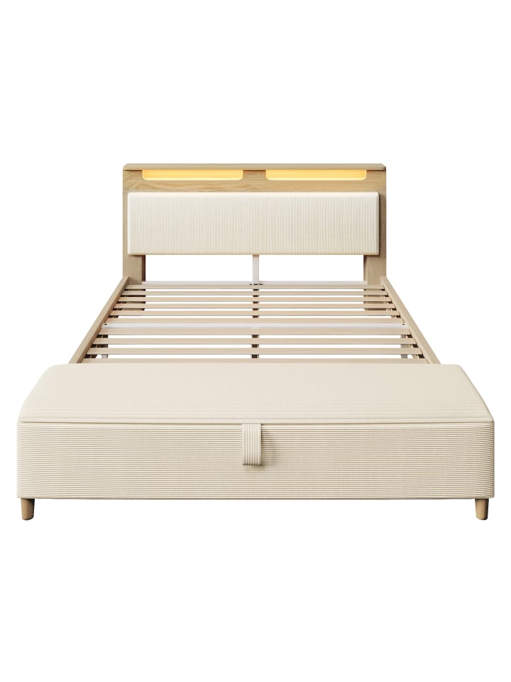 Doppelbett Holzbett 140×200cm mit Bettbank Stauraum und LED