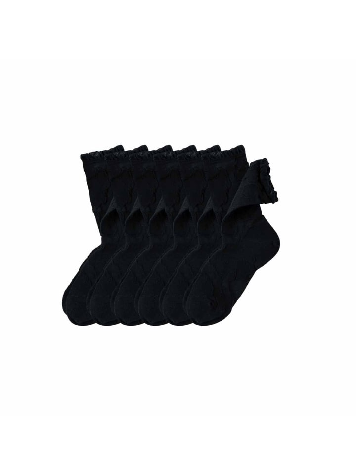 6er-Pack Lochmuster Blumen Mittellange Socken in Gelb