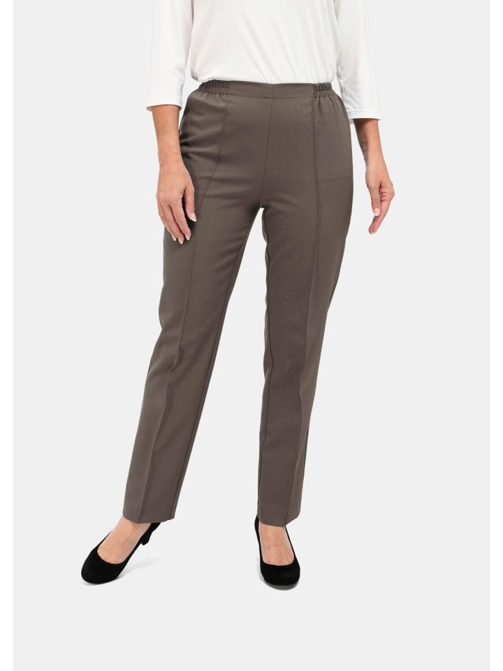 Stoffhose mit glattem Bund und Biesen in taupe
