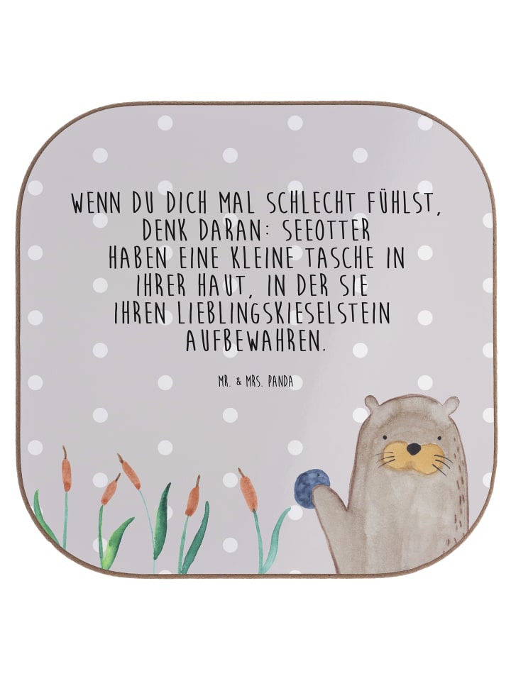 Tisch-Untersetzer Otter Stein mit Spruch in Grau Pastell