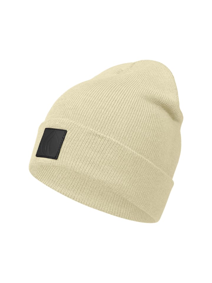Winter Mütze Beanie Schwarz Label in Creme