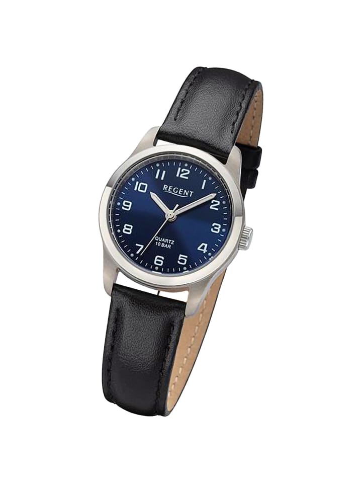 Analog-Armbanduhr Regent Lederarmband schwarz klein (ca. 27mm)