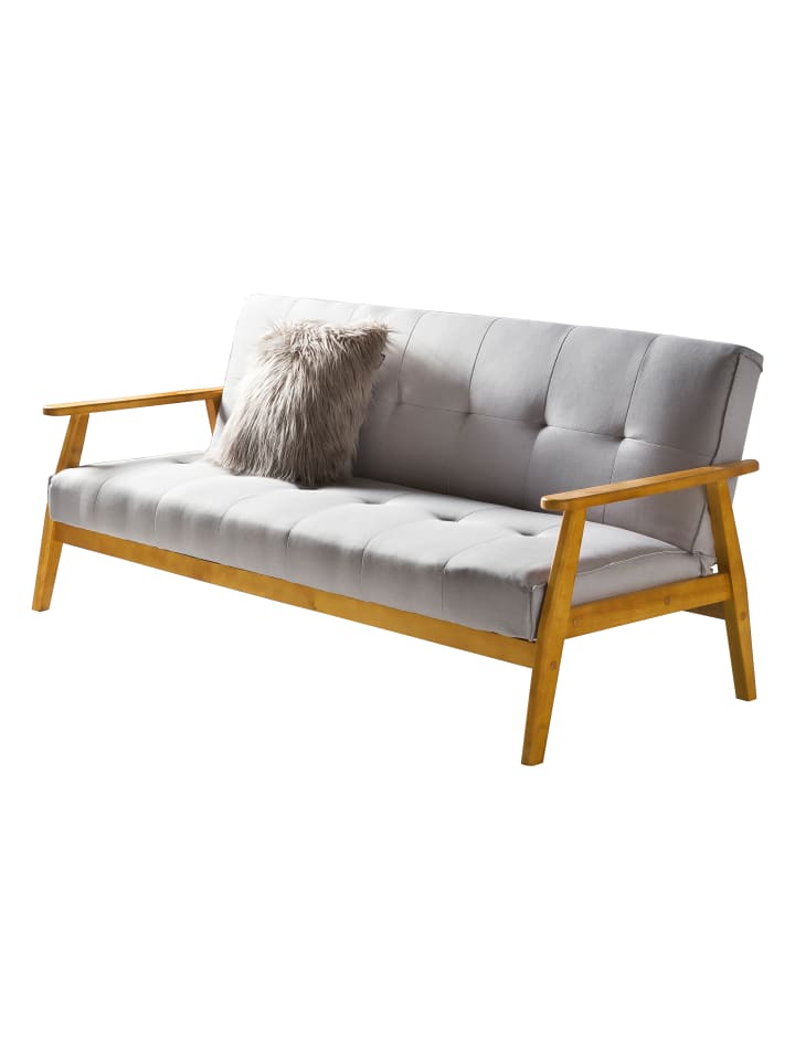 Schlafsofa modern 3-Sitzer mit Massivholz und Bezug aus Webstoff in Hellgrau