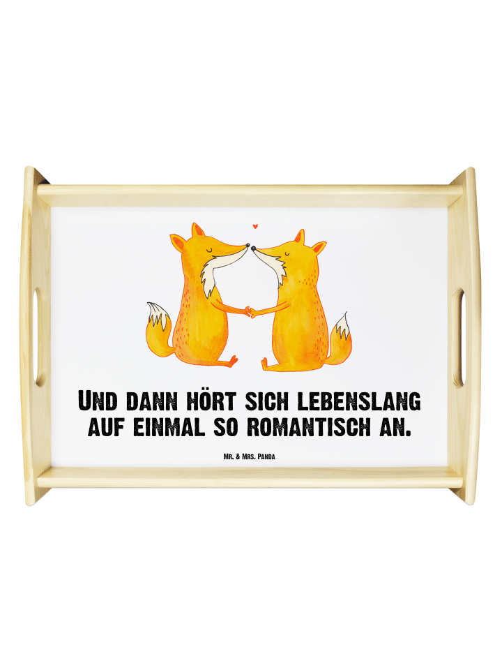 Tragetablett Füchse Liebe mit Spruch in Weiß