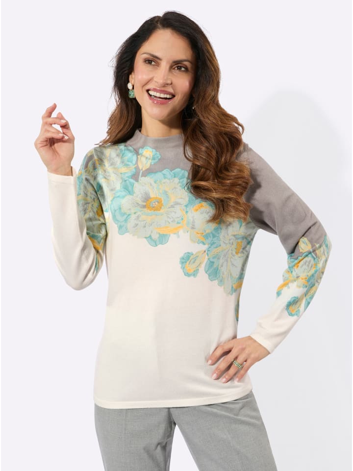 Pullover in ecru-salbei-bedruckt